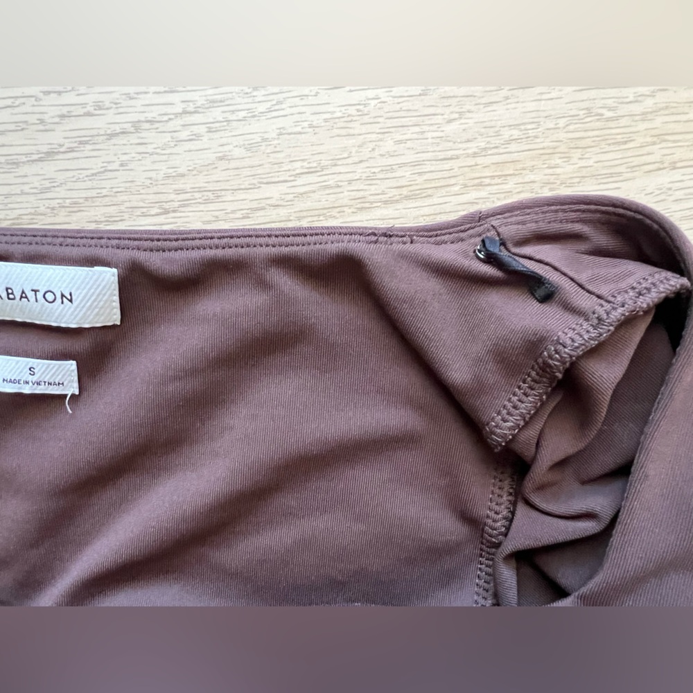 Babaton Square Neck Long Sleeve Top S Brown Fitted Minimal - Picture 10 of 11
